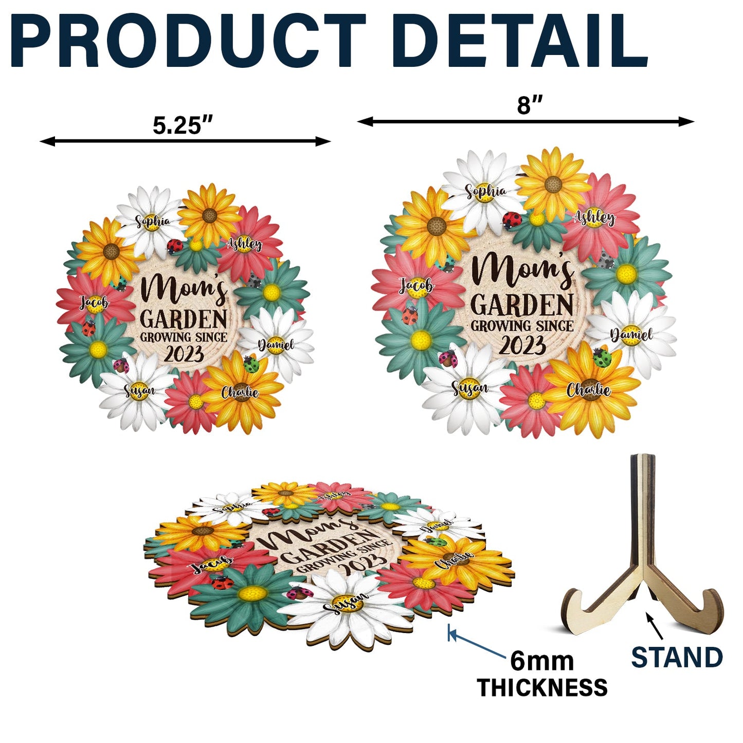 Grandma's Garden Growing Since - Gift For Mom, Mother, Grandma, Nana - Personalized 2-Layered Wooden Plaque With Stand