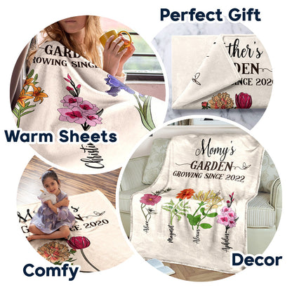 Grandma's Garden Growing Since - Gift For Mom, Mother, Grandma, Nana - Personalized Fleece Blanket, Sherpa Blanket