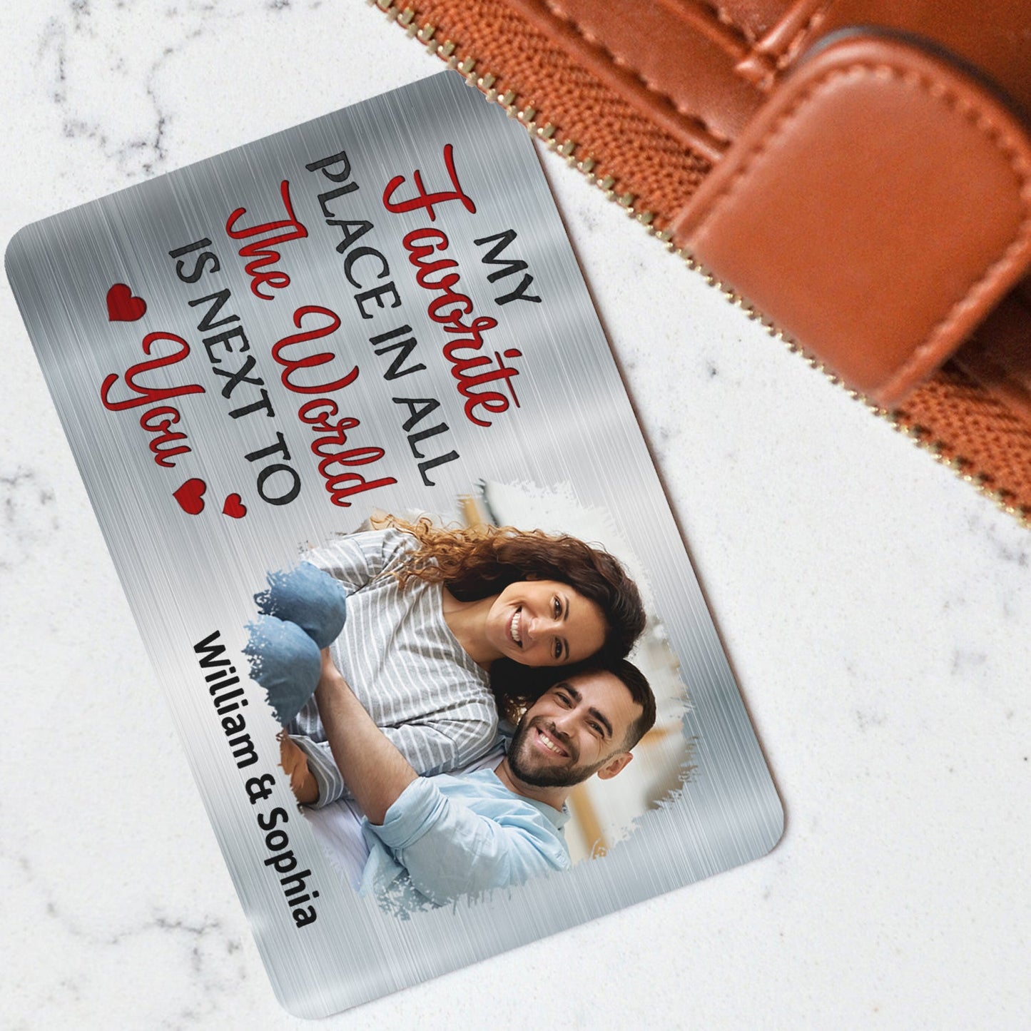 Custom Photo My Favourite Place In All The World - Gift For Couples, Husband, Wife - Personalized Aluminum Wallet Card