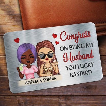 Congrats On Being My Husband Chibi - Anniversary, Vacation, Funny Gift For Couples, Family - Personalized Aluminum Wallet Card