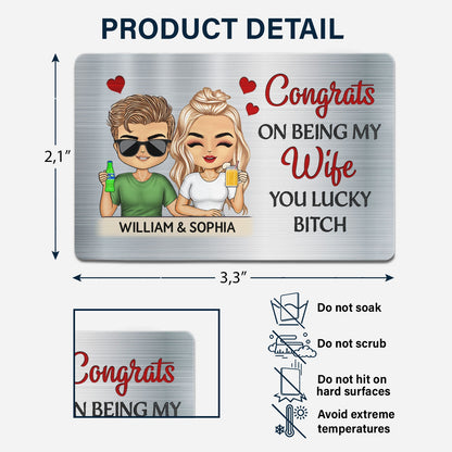 Congrats On Being My Husband Chibi - Anniversary, Vacation, Funny Gift For Couples, Family - Personalized Aluminum Wallet Card