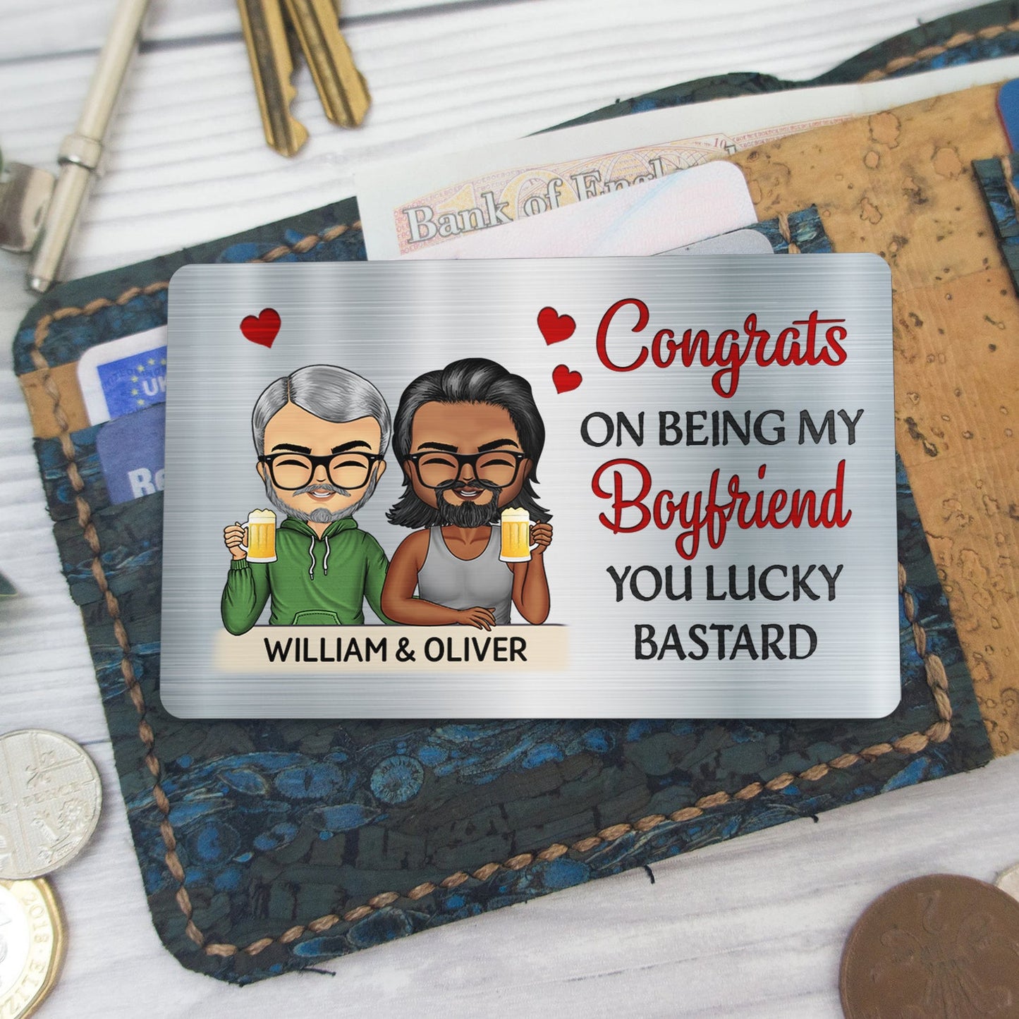 Congrats On Being My Husband Chibi - Anniversary, Vacation, Funny Gift For Couples, Family - Personalized Aluminum Wallet Card