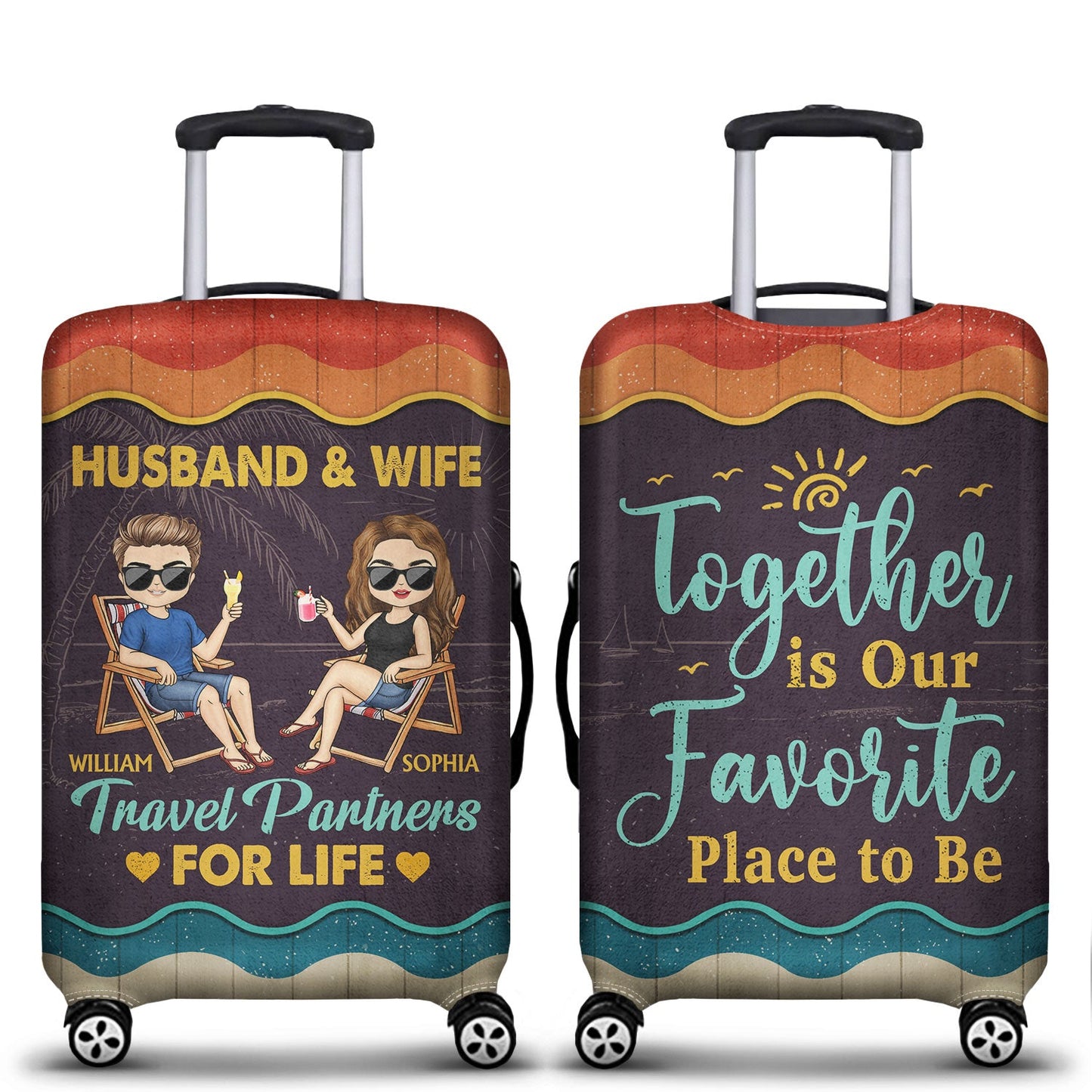 Husband And Wife Travel Partners For Life Beach Traveling Couple - Anniversary, Birthday, Funny Gift For Spouse, Husband, Wife, Family - Personalized Custom Luggage Cover