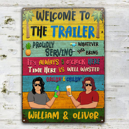 Patio Welcome Grilling Proudly Serving Whatever You Bring Husband Wife Couple Single - Home Decor, Backyard Decor, Gift For Her, Him, Family - Personalized Custom Classic Metal Signs