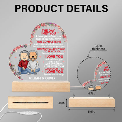 The Day I Met You Couples - Home Decor, Anniversary, Birthday Gift For Spouse, Husband, Wife, Boyfriend, Girlfriend - Personalized Custom 3D Led Light Wooden Base