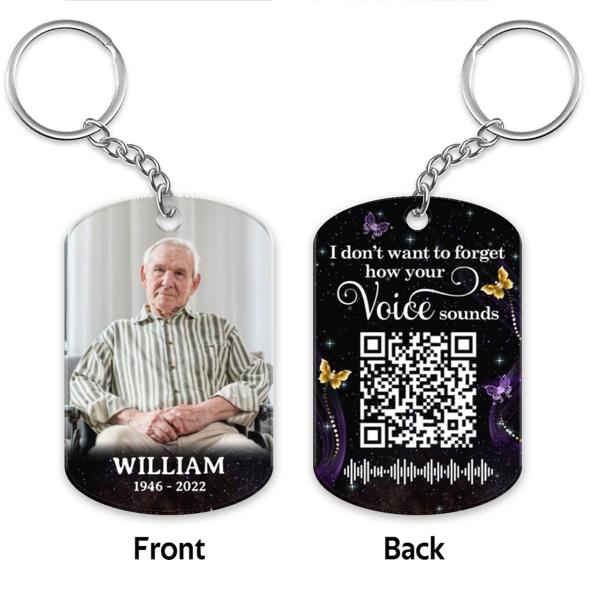 Glow Butterflies Photo Inserted Family Memorial Remembrance Keepsake Voice Message QR Code Personalized Acrylic Keychain