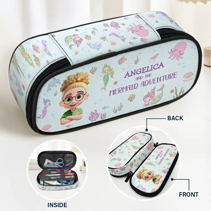 A Magical Adventure With Dinosaurs Mermaids Space Vehicles Unicorns - Personalized Pencil Case