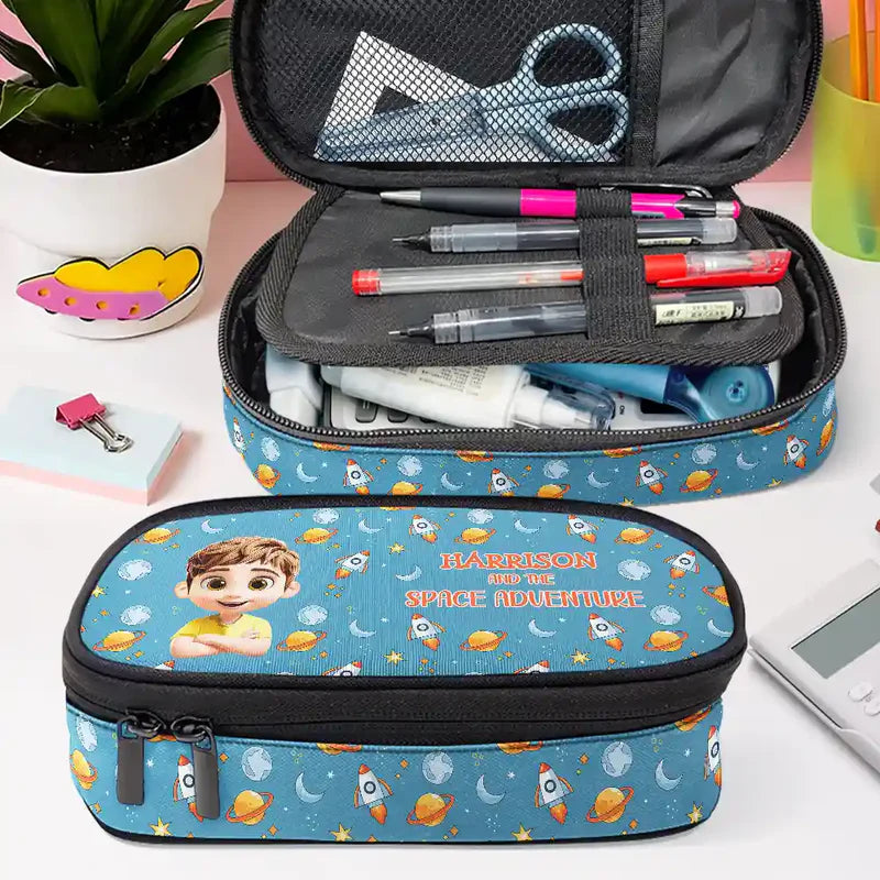 A Magical Adventure With Dinosaurs Mermaids Space Vehicles Unicorns - Personalized Pencil Case