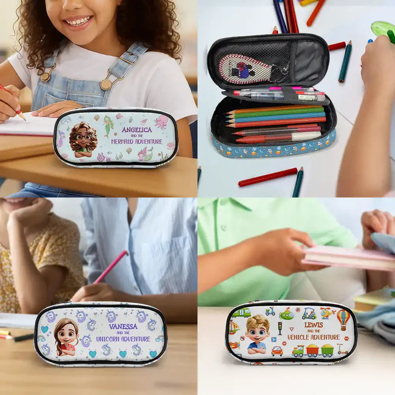 A Magical Adventure With Dinosaurs Mermaids Space Vehicles Unicorns - Personalized Pencil Case
