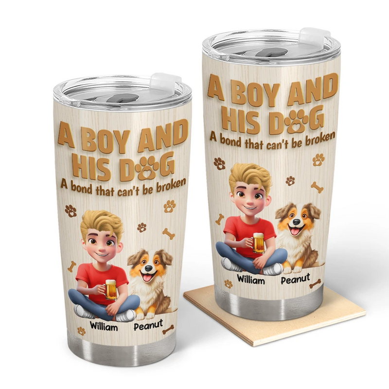 A Man And His Dog Wooden 3D Effect - Personalized Tumbler