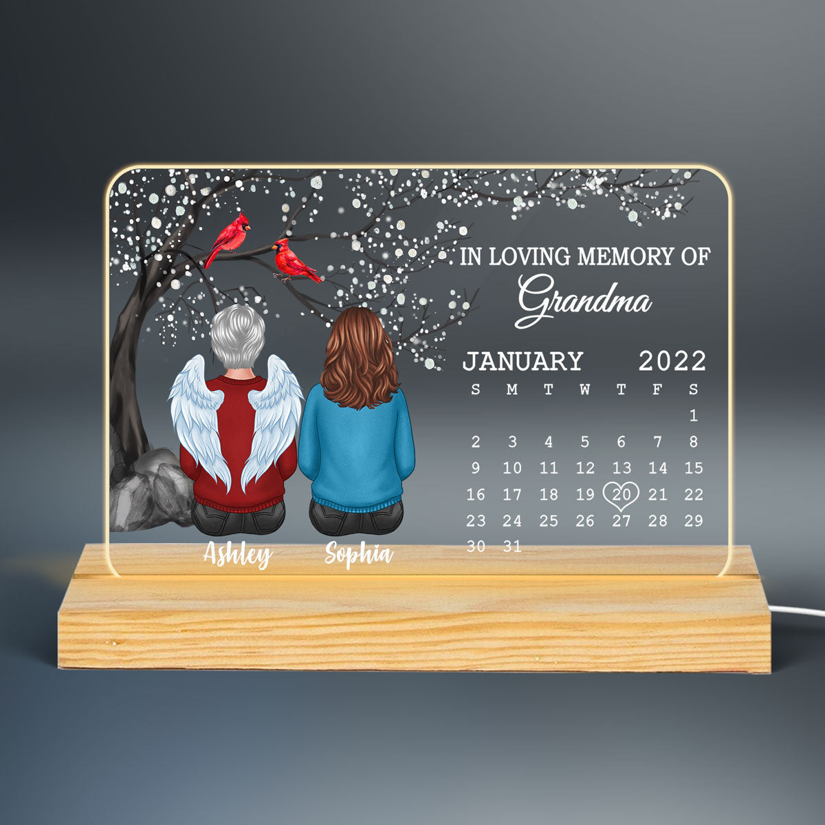 Blossom Tree Always With You Memorial Sympathy Date Calendar Personalized Horizontal Rectangle Plaque With LED Night Light