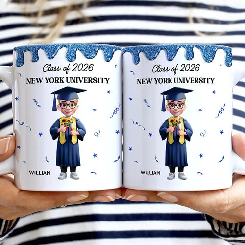 A New Chapter Begins Glitter Border - Personalized White Edge-to-Edge Mug