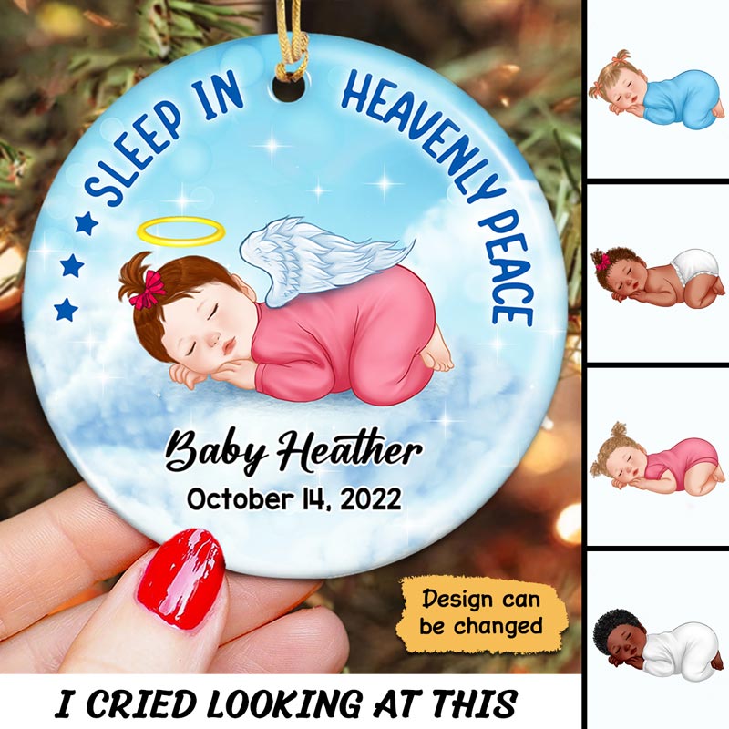 Sleep In Heavenly Infant Loss Stillborn Miscarriage Keepsake Memorial Personalized Circle Ornament
