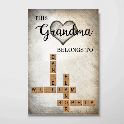 This Grandma Belongs To Grandkids Crossword Puzzle Art Personalized Poster
