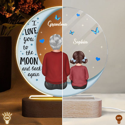 Grandma Grandkids Blue Moon Personalized Circle Plaque LED Night Light, Gift For Grandma