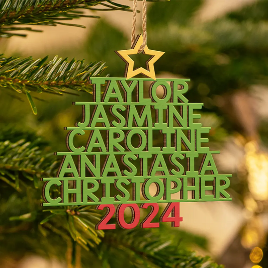 Christmas Color Tree Family Name - Gift For Family, Besties, Coworker - Personalized Wooden Cutout Ornament