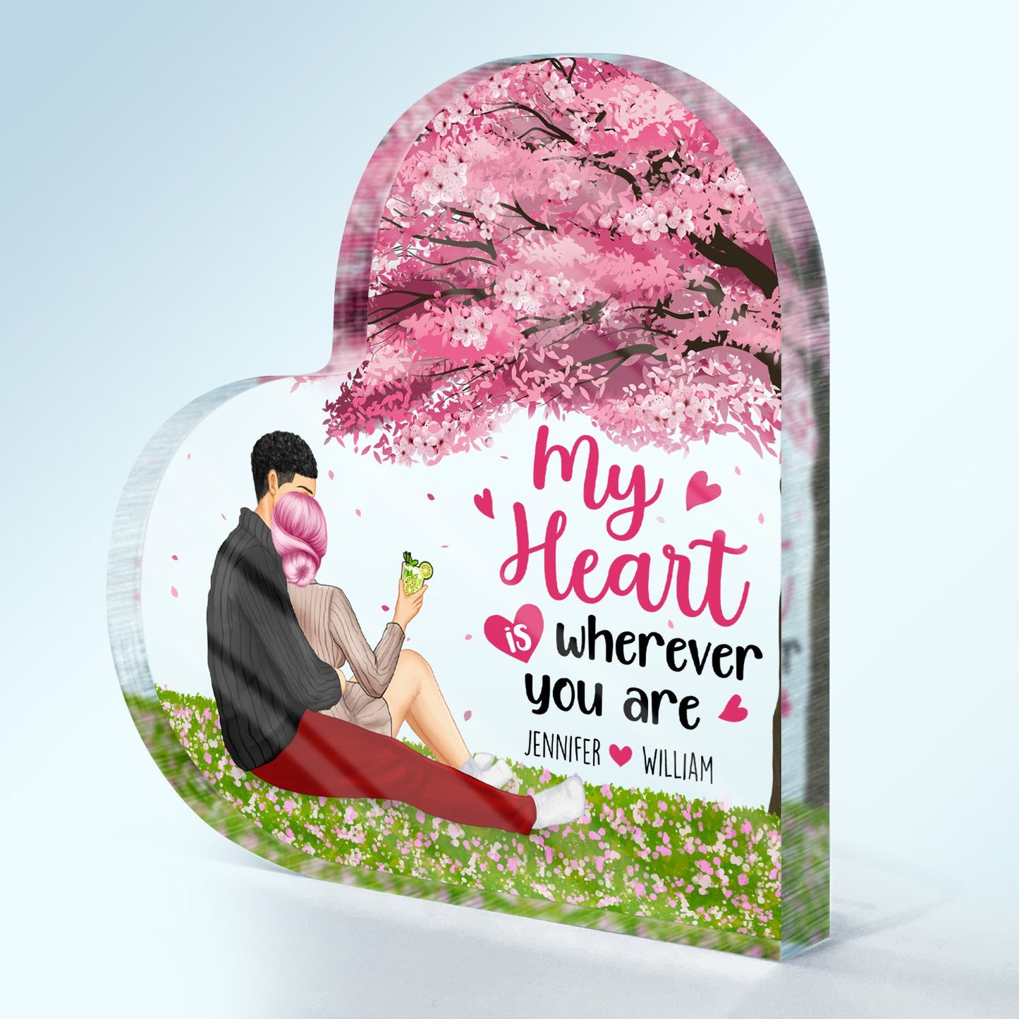 My Heart Is Wherever You Are - Gift For Couples - Personalized Heart Shaped Acrylic Plaque