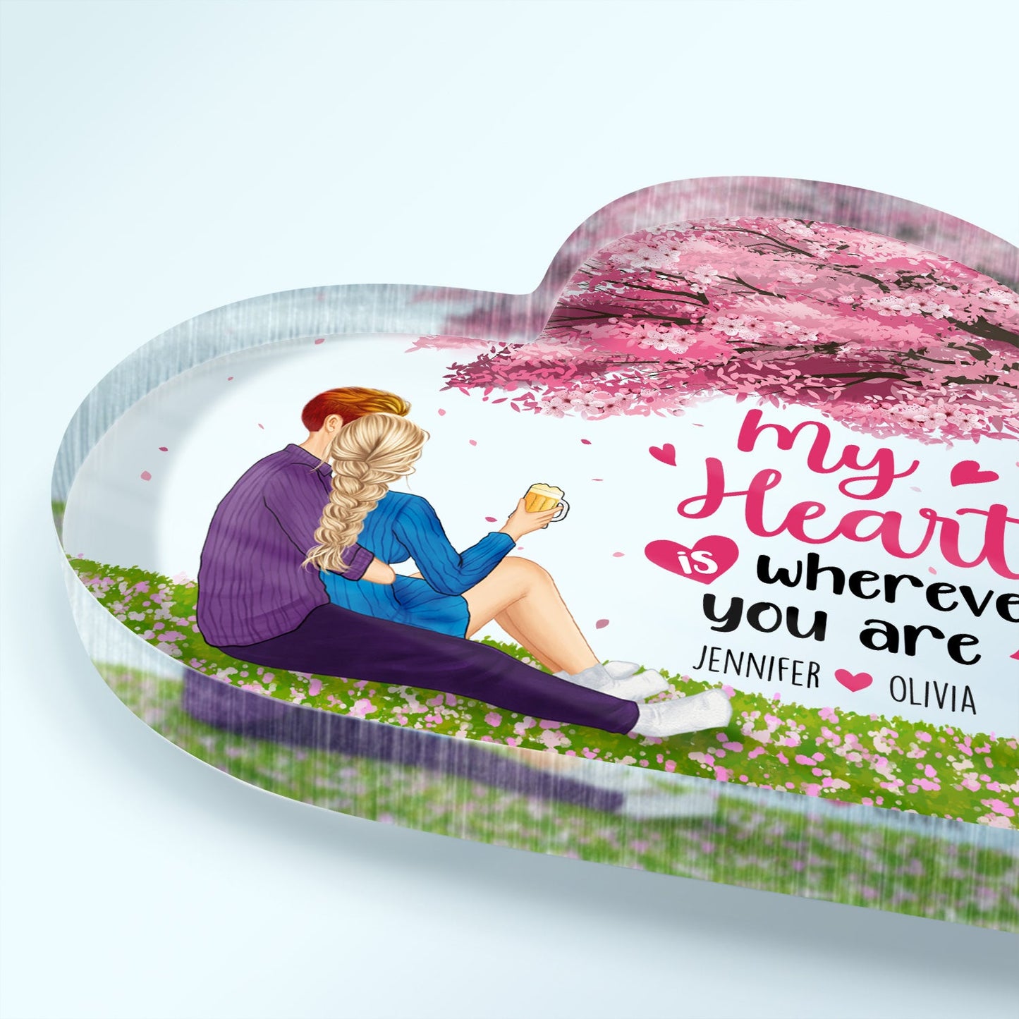 My Heart Is Wherever You Are - Gift For Couples - Personalized Heart Shaped Acrylic Plaque