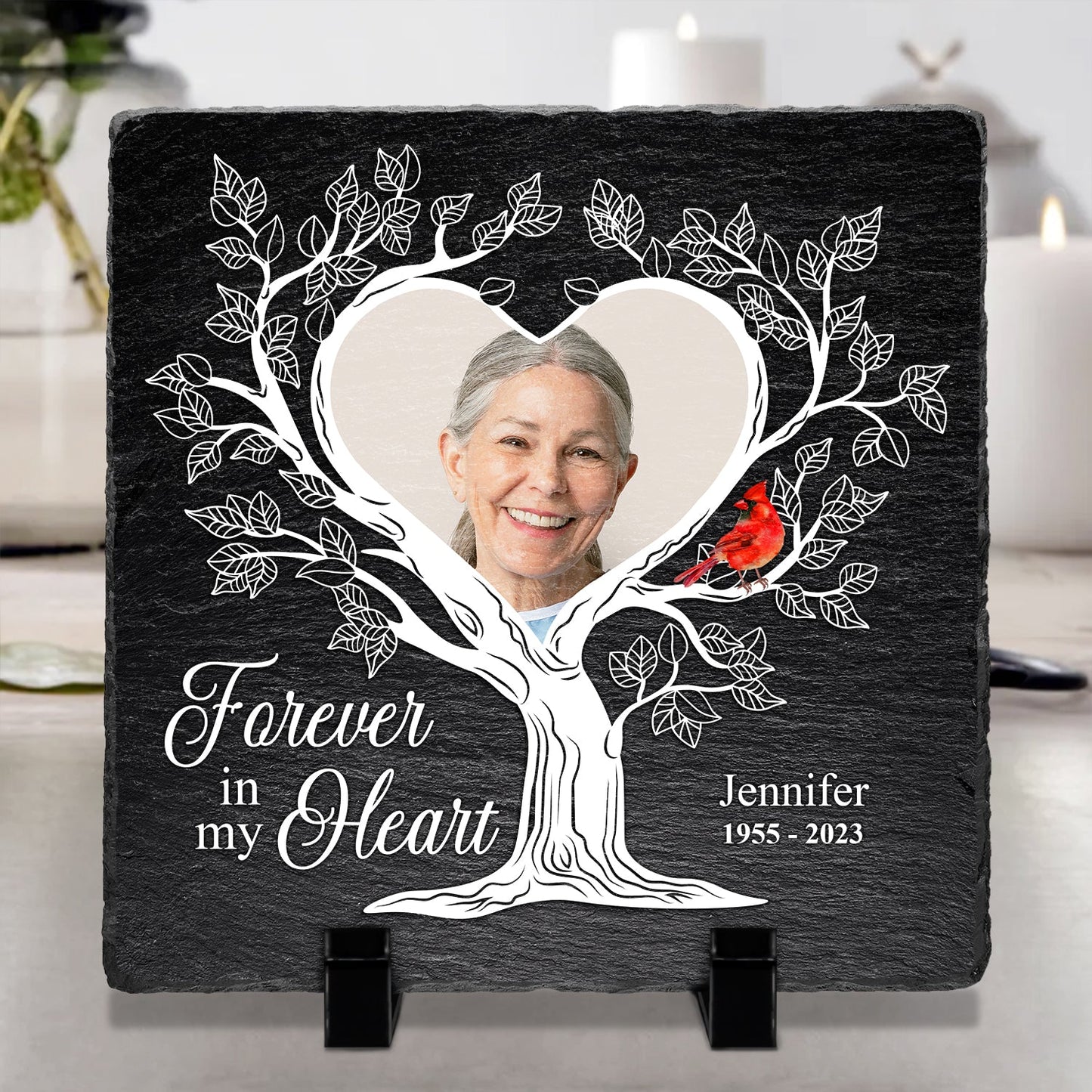 Custom Photo Forever In Our Hearts - Memorial Gift For Family - Personalized Rectangle Memorial Garden Stone