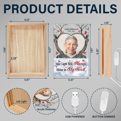 Custom Photo Your Light Will Always Shine - Memorial Gift - Personalized Picture Frame Light Box