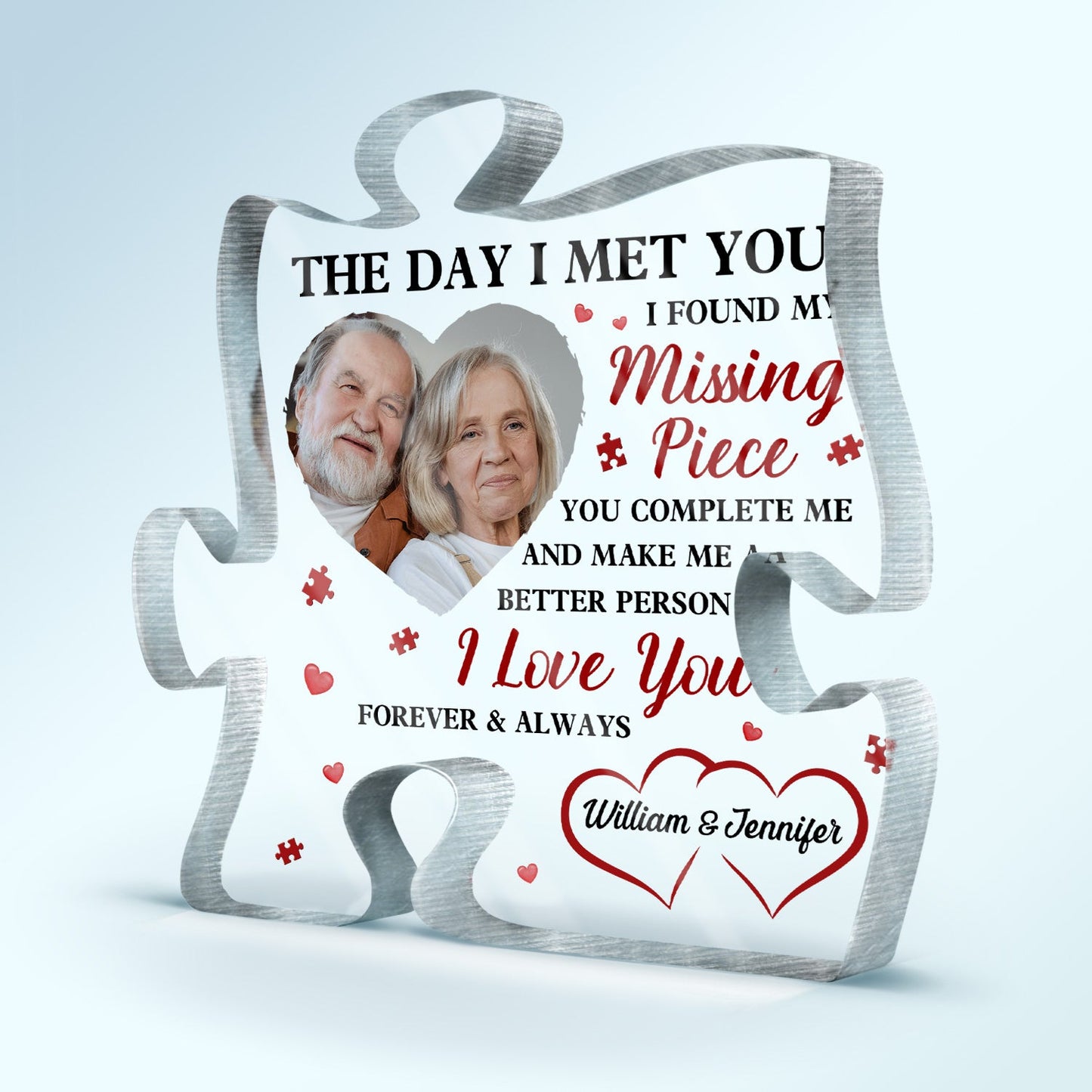 Custom Photo The Day I Met You - Gift For Couples - Personalized Puzzle Shaped Acrylic Plaque