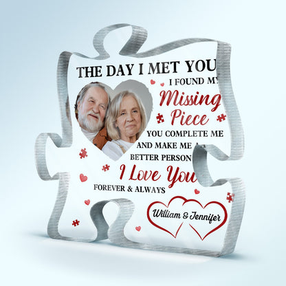 Custom Photo The Day I Met You - Gift For Couples - Personalized Puzzle Shaped Acrylic Plaque