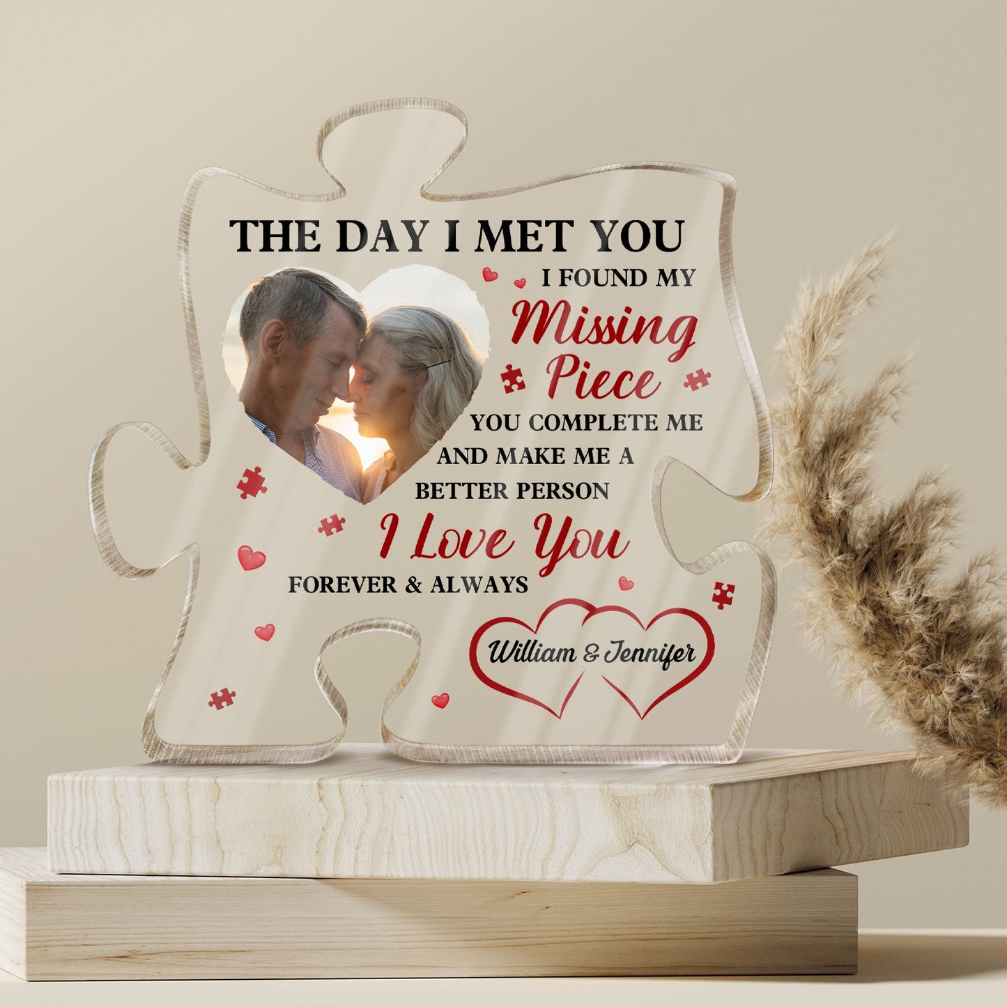 Custom Photo The Day I Met You - Gift For Couples - Personalized Puzzle Shaped Acrylic Plaque