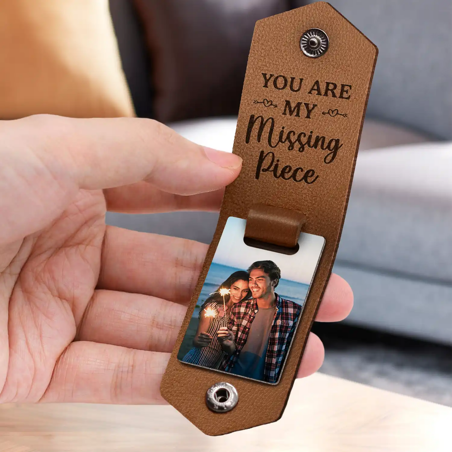 Custom Photo You Are My Missing Piece - Gift For Couples - Personalized Leather Photo Keychain