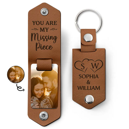 Custom Photo You Are My Missing Piece - Gift For Couples - Personalized Leather Photo Keychain