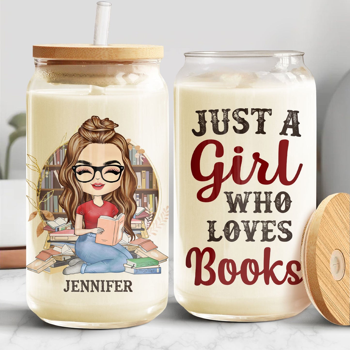 Reading Just A Girl Who Loves Books - Gift For Book Lovers - Personalized Clear Glass Can