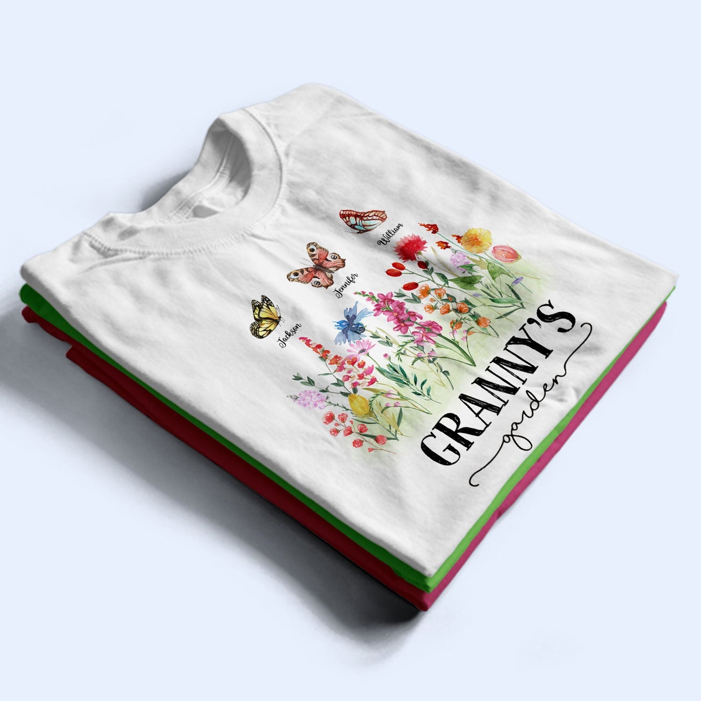 Mom's Grandma's Garden Butterflies - Gift For Mother, Grandmother, Nana - Personalized T Shirt