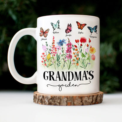 Mom's Grandma's Garden Butterflies - Gift For Mother, Grandmother, Nana - Personalized Mug