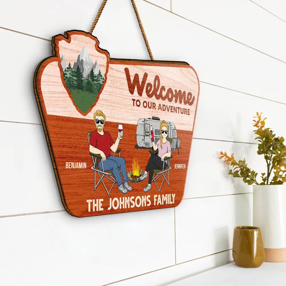 Welcome To Our Adventure - Personalized Custom Shaped Wood Sign
