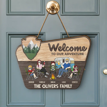 Welcome To Our Adventure - Personalized Custom Shaped Wood Sign