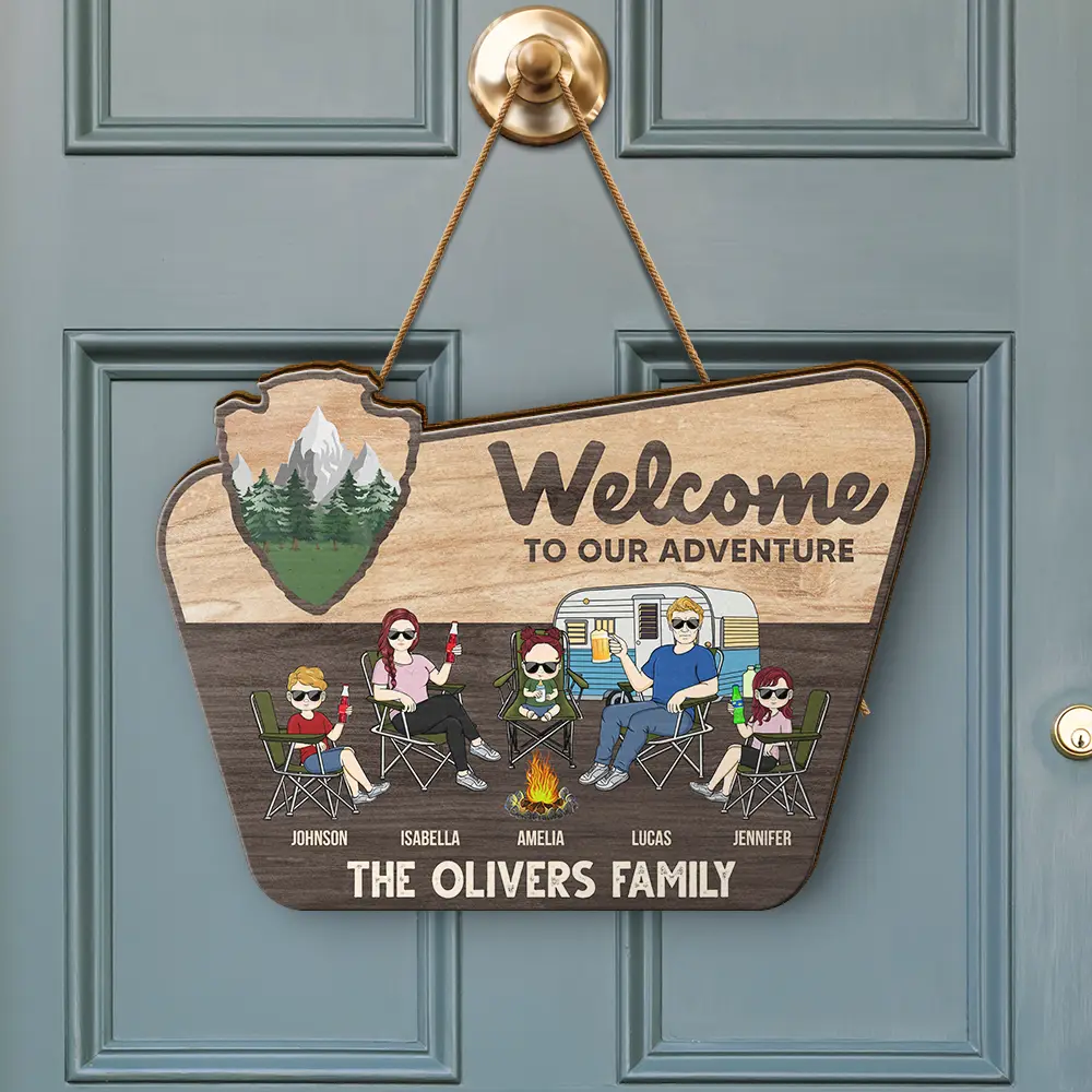 Welcome To Our Adventure - Personalized Custom Shaped Wood Sign