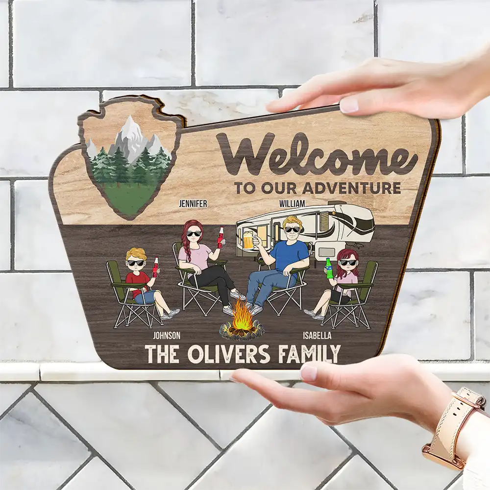 Welcome To Our Adventure - Personalized Custom Shaped Wood Sign