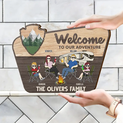 Welcome To Our Adventure - Personalized Custom Shaped Wood Sign