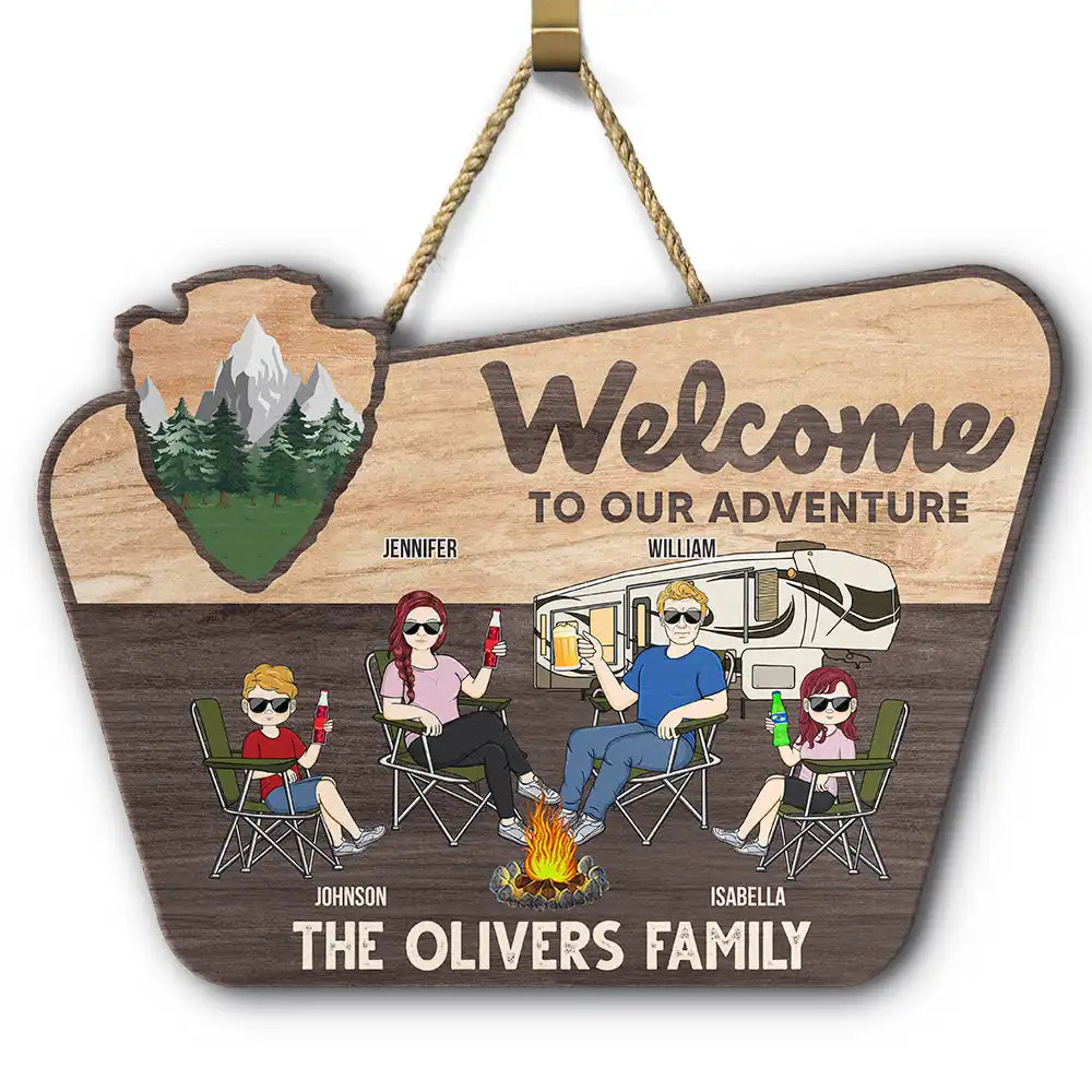 Welcome To Our Adventure - Personalized Custom Shaped Wood Sign