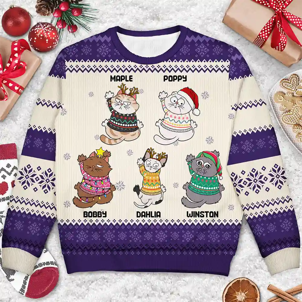 Scratching Wall Cats - Personalized Unisex Ugly Sweater