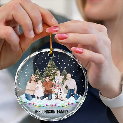 Custom Photo Family Friends Snow - Personalized Circle Glass Ornament