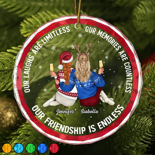 Our Friendship Is Limitless - Personalized Circle Glass Ornament