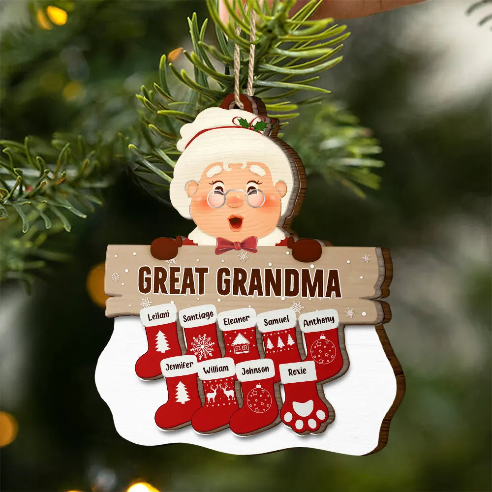 Santa Claus Mrs Claus Grandkids - Personalized 2-Layered Wooden Ornament