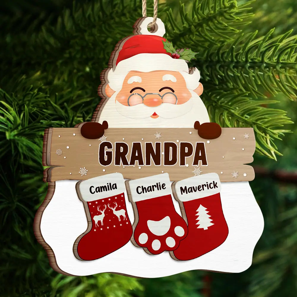 Santa Claus Mrs Claus Grandkids - Personalized 2-Layered Wooden Ornament