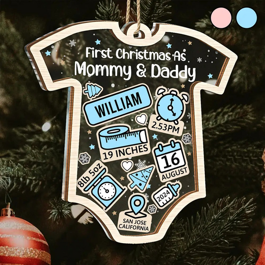 First Christmas Baby New Dad & Mom - Personalized Acrylic 2-Layered Mix Ornament