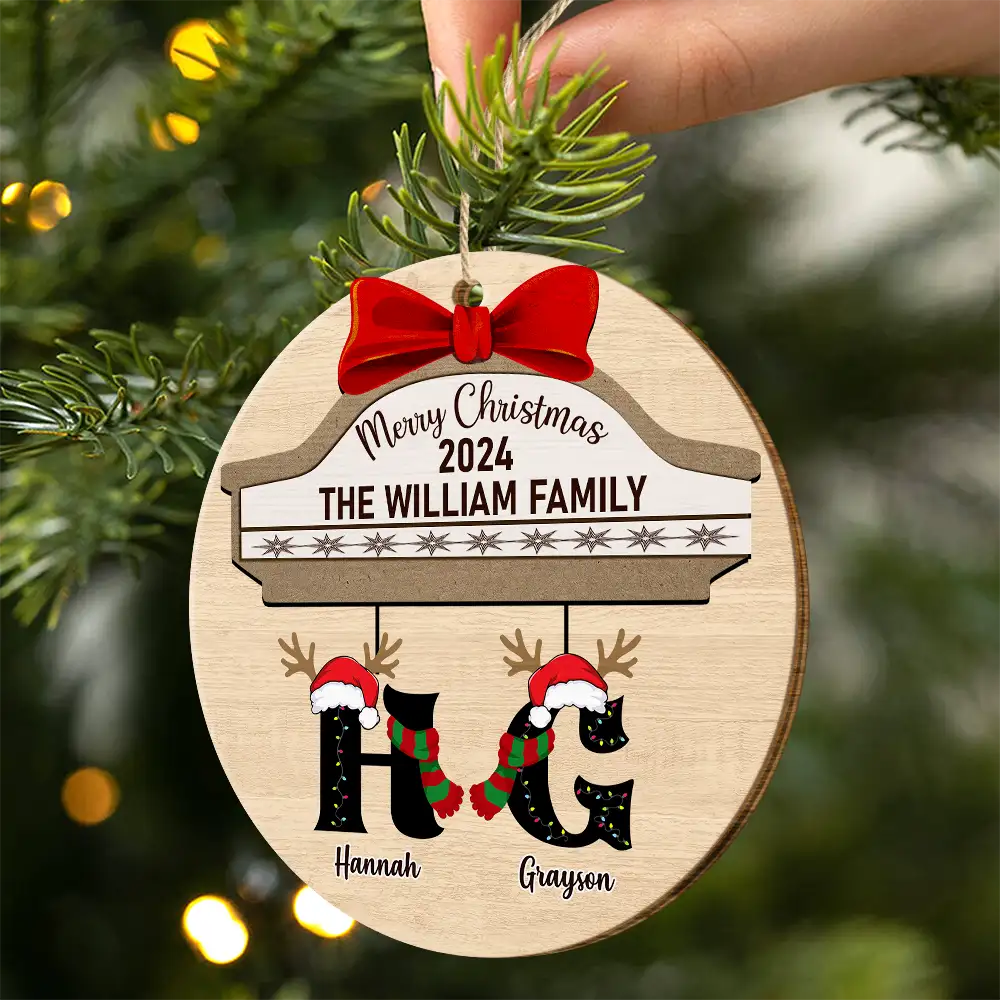 Family First Letter Name Monogram - Personalized Custom Shaped Wooden Ornament