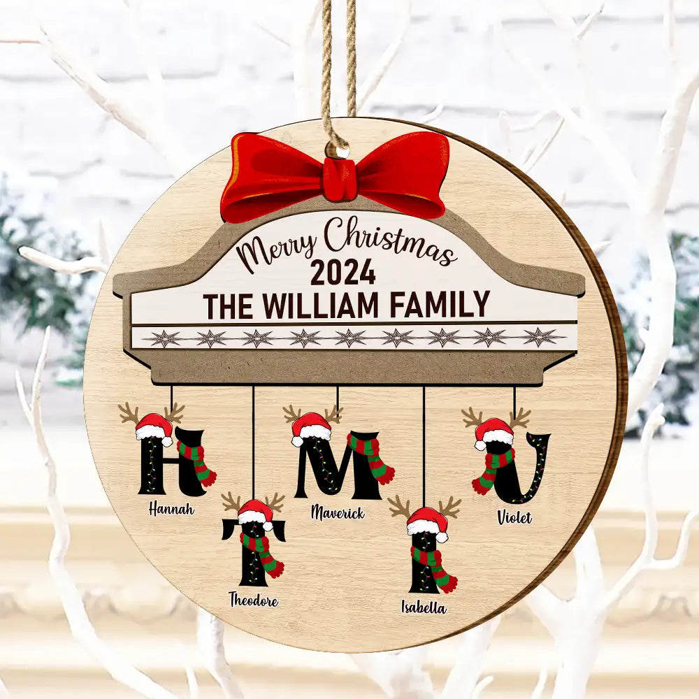 Family First Letter Name Monogram - Personalized Custom Shaped Wooden Ornament