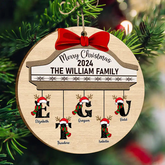 Family First Letter Name Monogram - Personalized Custom Shaped Wooden Ornament