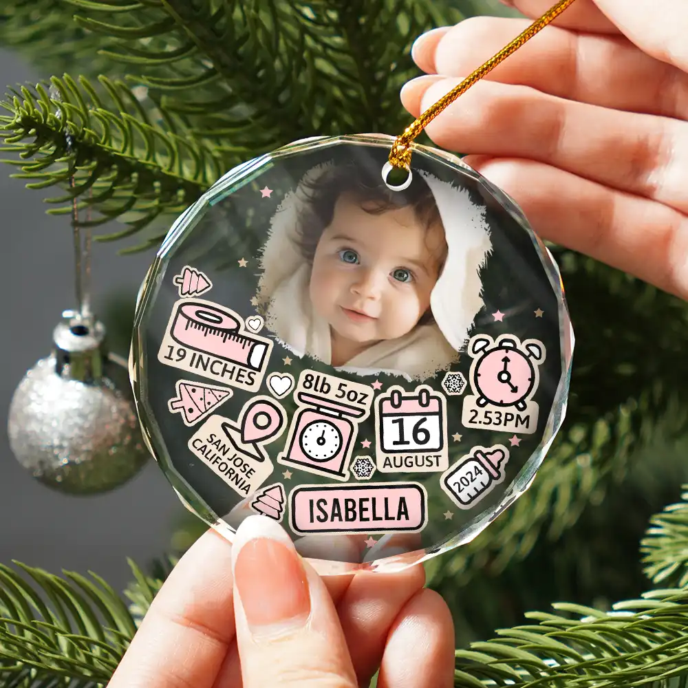 Custom Photo Baby First Christmas - Personalized Circle Acrylic Ornament