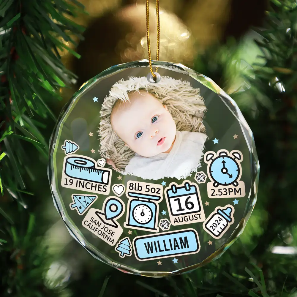 Custom Photo Baby First Christmas - Personalized Circle Acrylic Ornament