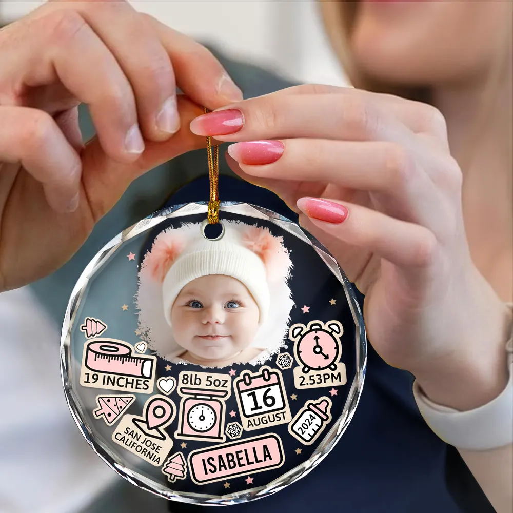 Custom Photo Baby First Christmas - Personalized Circle Acrylic Ornament